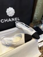 Chanel Sling Back Tweed Sandals White For Women