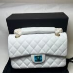 Chanel Small Classic Double Flap Crossbody Bag 9.1in/ 23cm White Gold Hardware For Women - Image 4