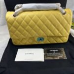 Chanel 11.12 Classic Double Flap Crossbody Bag 10in/ 25.5cm Yellow Silver Hardware For Women - Image 2