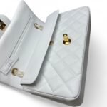 Chanel Small Classic Double Flap Crossbody Bag 9.1in/ 23cm White Gold Hardware For Women - Image 7