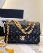 Chanel Flap Bag Small Crossbody 8.7in/ 22cm Black Gold Hardware For Women - Image 5