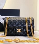Chanel Flap Bag Small Crossbody 8.7in/ 22cm Black Gold Hardware For Women - Image 2