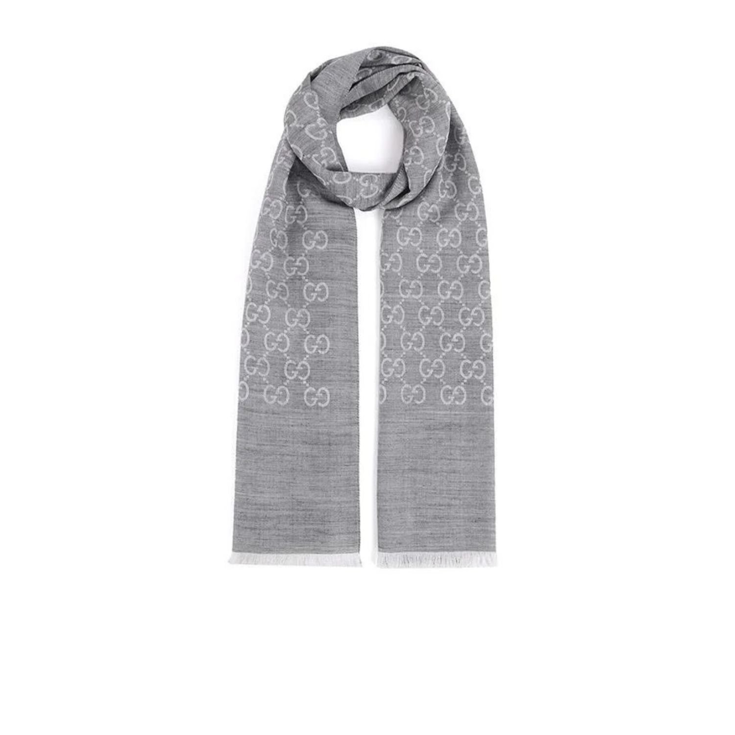 Copy-of-Bag-3.jpg Gucci GG Wool Silk Scarf Grey 200cm/79in For Women - Image 1