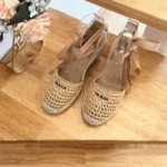 Prada Linen Espadrille Wedge Sandals Beige For Women