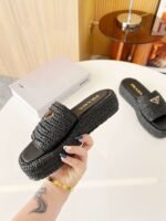 Prada Crochet Flatform Slides Black For Women - Image 7