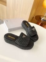 Prada Crochet Flatform Slides Black For Women - Image 5