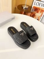 Prada Crochet Flatform Slides Black For Women - Image 4