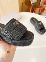 Prada Crochet Flatform Slides Black For Women - Image 3