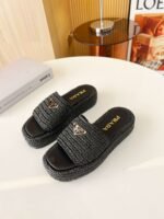 Prada Crochet Flatform Slides Black For Women - Image 2