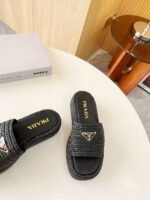 Prada Crochet Flatform Slides Black For Women - Image 9
