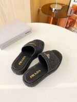 Prada Crochet Flatform Slides Black For Women - Image 8