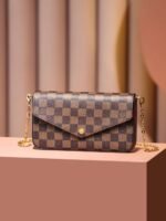 Louis Vuitton Pochette Felicie Shoulder Bag  8.3in/ 21cm Brown Gold Hardware For Women N63032 - Image 4
