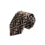 Fendi FF Logo Silk Tie in Beige And Dark Brown For Men