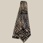 Fendi FF Logo Silk Tie in Beige And Dark Brown For Men - Image 7