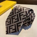 Fendi FF Logo Silk Tie in Beige And Dark Brown For Men - Image 9