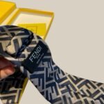 Fendi FF Logo Silk Tie in Navy and Beige For Men - Image 4