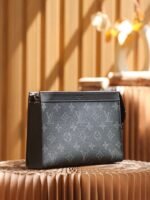 Louis Vuitton Pochette Gaston Wearable Wallet Shoulder Bag 8.7in/ 22cm Black Monogram Eclipse Canvas Silver Hardware For Men M81124 - Image 12