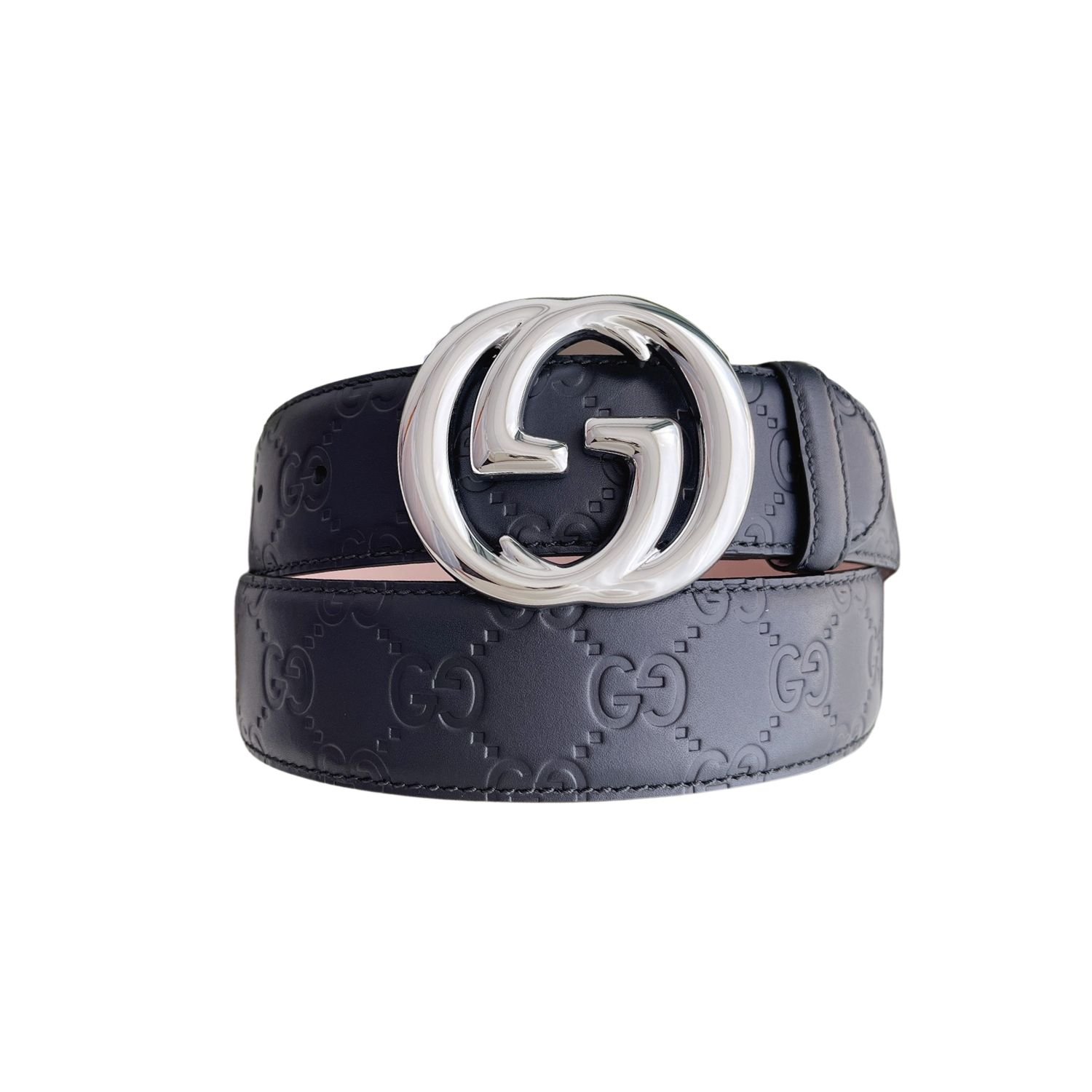 Gucci-GG-Marmont-Embossed-Monogam-belt-black-silver-buckle.jpg Gucci GG Marmont Embossed Monogram Belt Black With Gold-Toned Buckle 40mm - Image 1