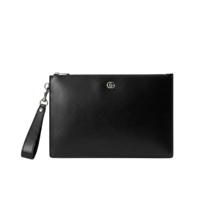 Gucci Marmont Pouch 12in/30.5cm Black Silver Toned Hardware For Men GG 475317 DJ20T 1000