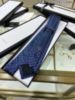 Gucci Pattern Silk Tie Navy Blue For Men - Image 5
