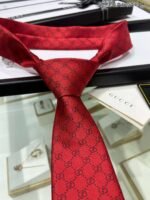 Gucci Pattern Silk Tie Red For Men - Image 6