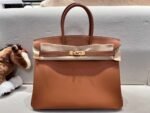 Hermes Brikin 35 Top Handle Bag 13.8in/ 35cm Brown Gold Hardware For Women - Image 2