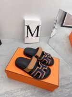 Hermes Chypre Sandals Brown/ Dark Blue For Men - Image 9