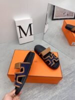 Hermes Chypre Sandals Brown/ Dark Blue For Men - Image 5