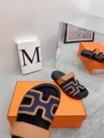 Hermes Chypre Sandals Brown/ Dark Blue For Men - Image 3