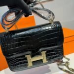 Hermes Constance 23 Pattern Crocodile Black For Women, Women's Handbags, Shoulder Bag 9in/23cm - Image 3