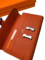 Hermes Constance Togo Long Wallet 20cm/7.9in Silver Toned Hardware For Women Orange - Image 8