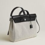 Hermes Herbag Messenger 39 Crossbody Bag 14in/ 35.6cm Ecru/ Black Silver Hardware For Men H084623CKAA - Image 4