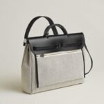 Hermes Herbag Messenger 39 Crossbody Bag 14in/ 35.6cm Ecru/ Black Silver Hardware For Men H084623CKAA - Image 3