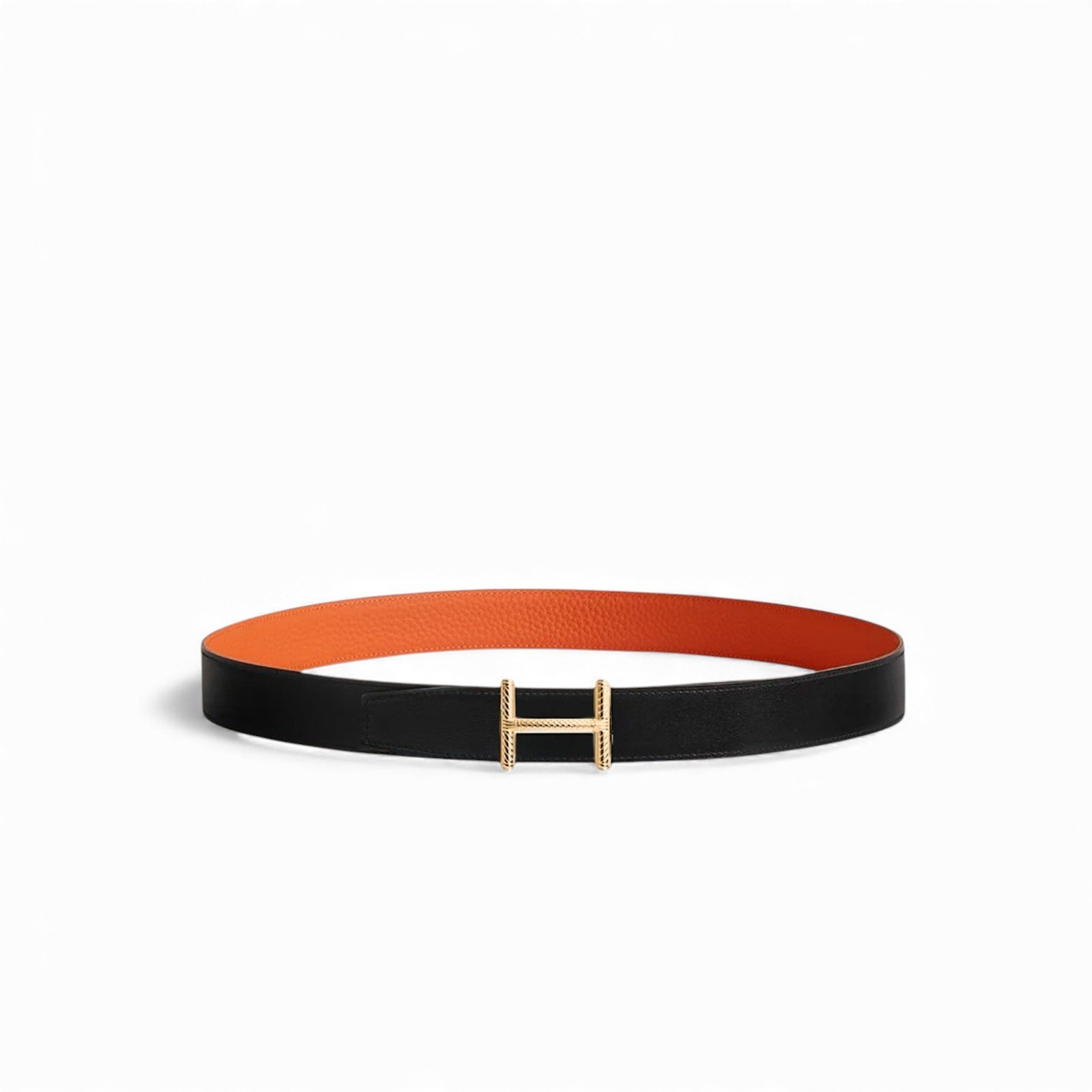 Hermes-Hisseo-Belt-1.jpg Hermès Hisseo Belt Buckle And Reversible Leather Strap 32 mm Noir/Orange H011772UP82 - Image 1