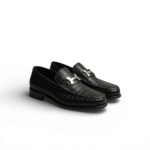 Hermes Iconic Alligator Motif Loafers H Buckle Black For Men