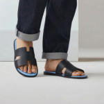 Hermes Izmir Sandals Black/ Light Blue For Men - Image 2