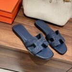 Hermes Oran Sandal Navy Blue For Women - Image 8