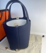 Hermes Picotin Lock 18 Top Handle Bag 7.1in/ 18cm Blue Saphir Gold Hardware For Women - Image 5