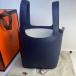 Hermes Picotin Lock 18 Top Handle Bag 7.1in/ 18cm Blue Saphir Gold Hardware For Women - Image 3