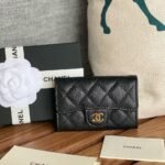 Chanel Classic Card Holder Gold Black For Women, Women’s Wallet 4.5in/11.5cm