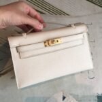 Hermes Kelly Pochettee White For Women Gold Toned Hardware 8.5in/22cm - Image 8