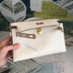 Hermes Kelly Pochettee White For Women Gold Toned Hardware 8.5in/22cm - Image 6
