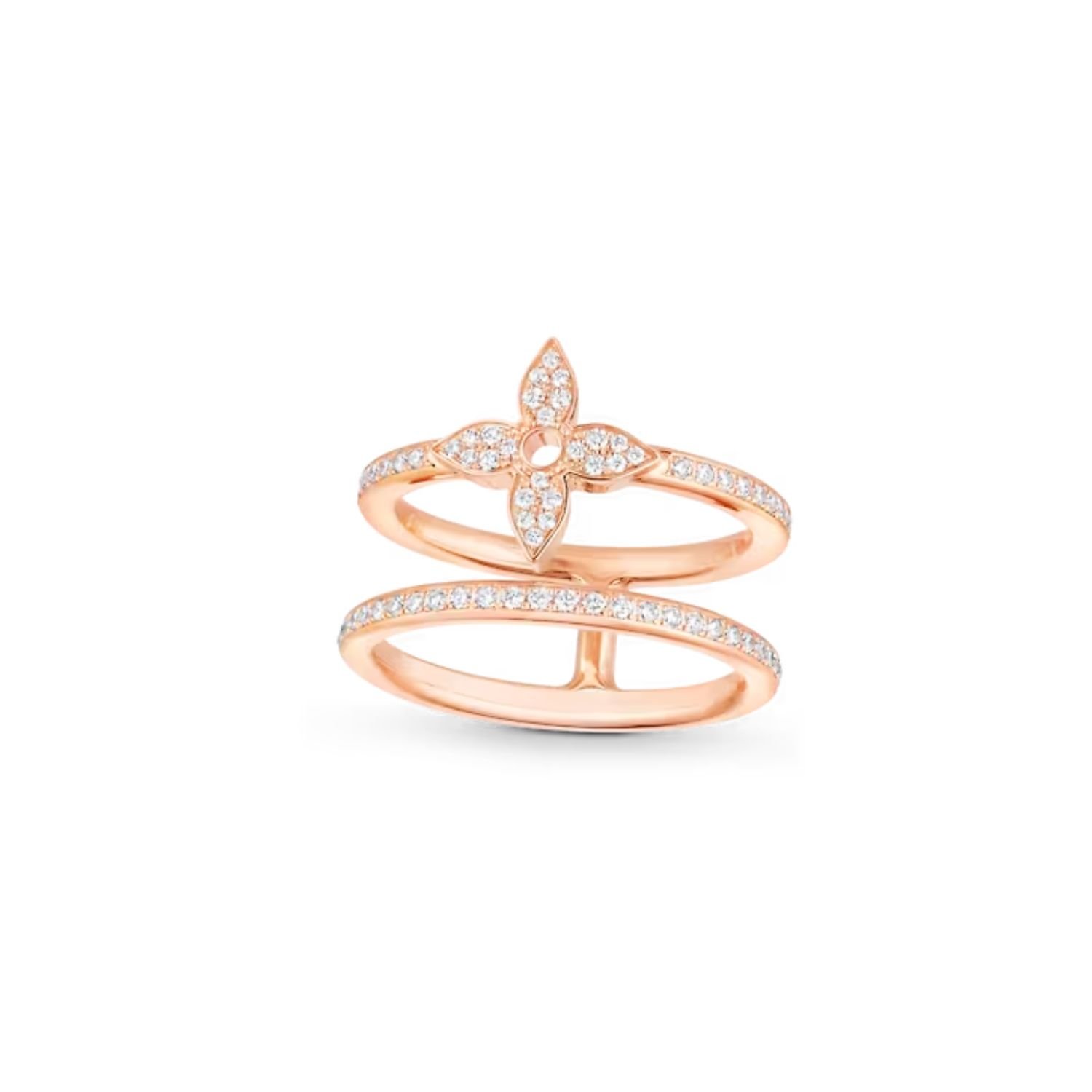 xr:d:DAFrA1MJ_Bc:10,j:6977600866450389951,t:23080904 Louis Vuitton Idylle Blossom Two-Row Ring, Pink Gold And Diamonds For Women- Q9N42I - Image 1
