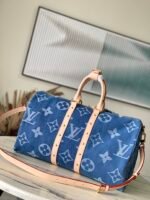 Louis Vuitton Keepall Bandouliere 45 Travel Bag 17.7in/ 45cm Blue Denim Gold Hardware M24315 - Image 4