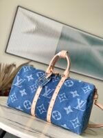 Louis Vuitton Keepall Bandouliere 45 Travel Bag 17.7in/ 45cm Blue Denim Gold Hardware M24315 - Image 3
