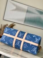 Louis Vuitton Keepall Bandouliere 45 Travel Bag 17.7in/ 45cm Blue Denim Gold Hardware M24315 - Image 6