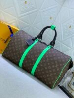 Louis Vuitton Keepall Bandouliere 50 Travel Bag 19.7in/ 50cm Brown/ Green Monogram Black Hardware M46259 - Image 4