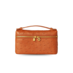 Loro Piana Extra Pocket Mini Pouch Top Handle 5.9in/ 15cm Cognac Gold Hardware For Women FAN9926_E0DA