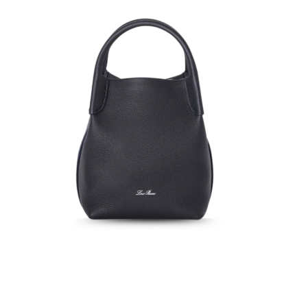 Loro Piana Micro Bale Top Handle Bag 5.2in/ 13cm Navy Blue Silver Hardware For Women FAN4647 W000
