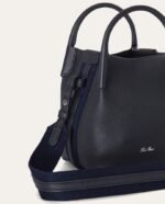 Loro Piana Micro Bale Top Handle Bag 5.2in/ 13cm Navy Blue Silver Hardware For Women FAN4647 W000 - Image 5